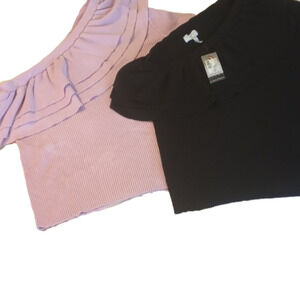 NWT. One Sleeve Ruffle Neckline Ribbed Sweater 3X Lilac or Black